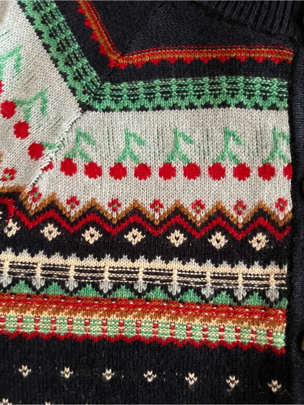 Women’s J. Crew Navy Fair Isle Crewneck Cardigan with Mint and Red Accents